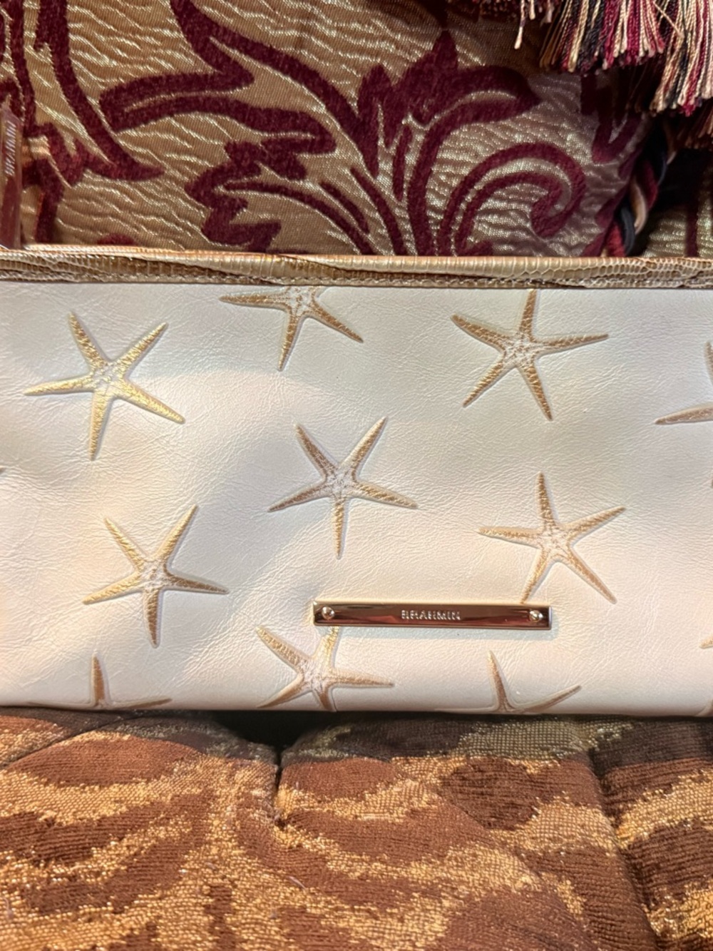 Brahmin White Clutch with Gold Starfish Accents
